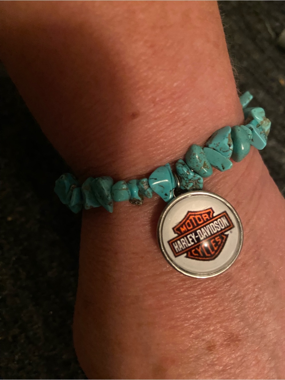 Harley-Davidson Turquoise Bead Bracelet with Logo Disc Charm